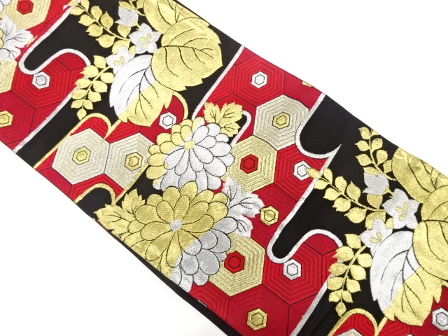 アンティーク　ヱ霞に菊・桐模様織り出し袋帯（着用可）